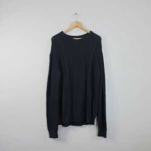 Buffalo David Bitton Mens Cable Knit Sweater XL Blue 100% Cotton Classic Vtg 662